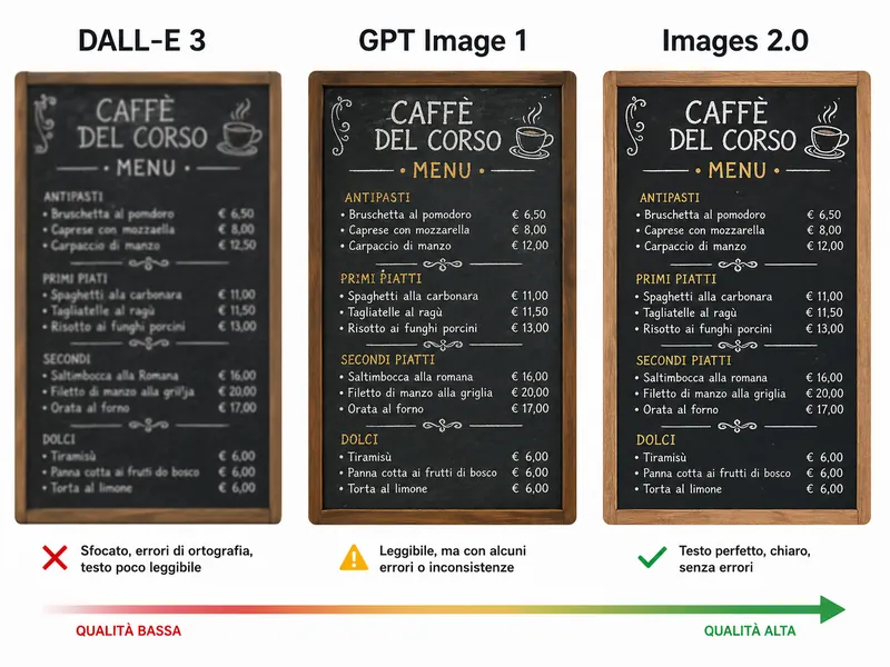 Evoluzione del rendering del testo da DALL-E 3 a GPT Image 1 fino a ChatGPT Images 2.0