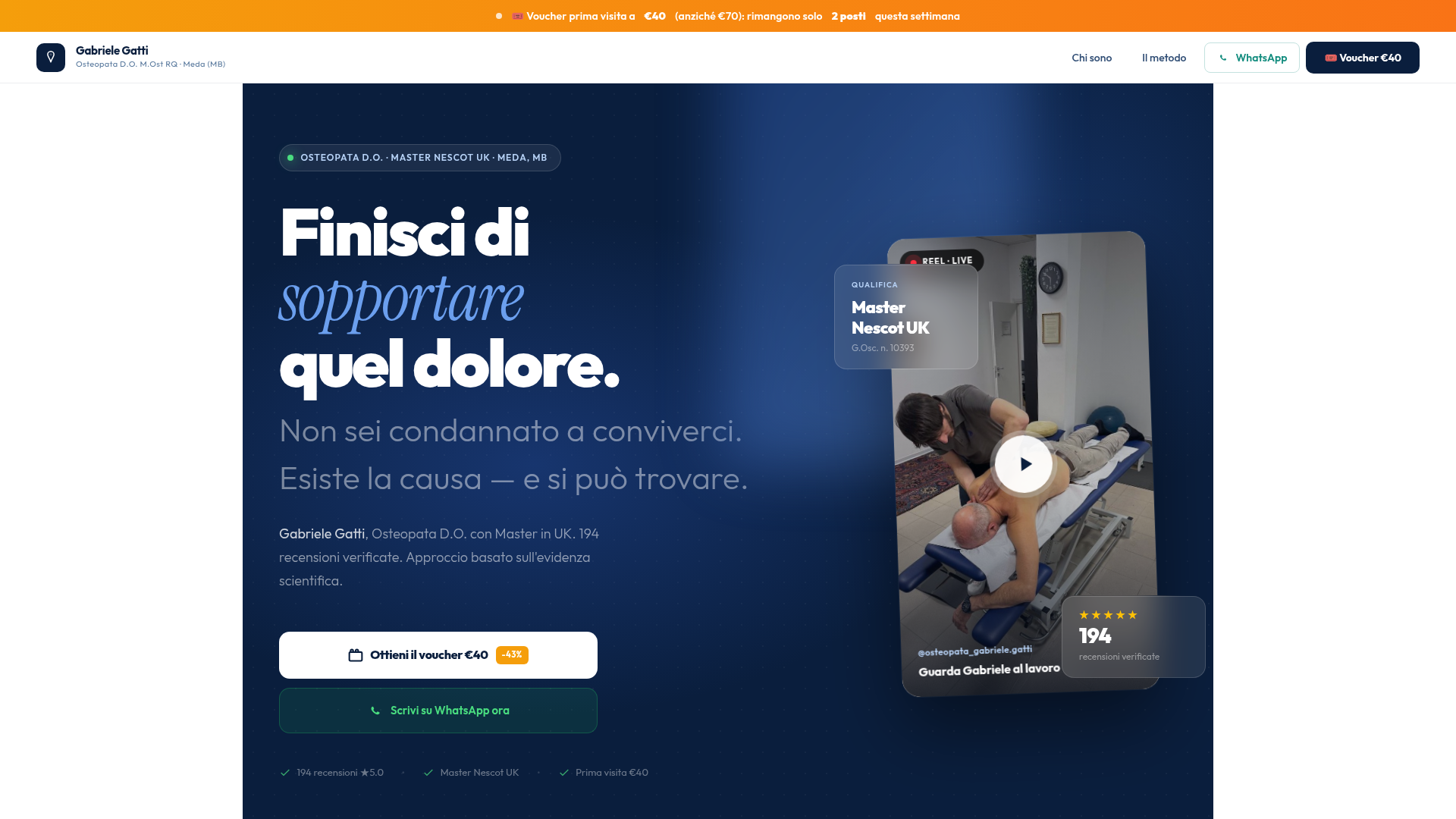 Gabriele Gatti: sito, landing page e Meta Ads per generare richieste di prima visita